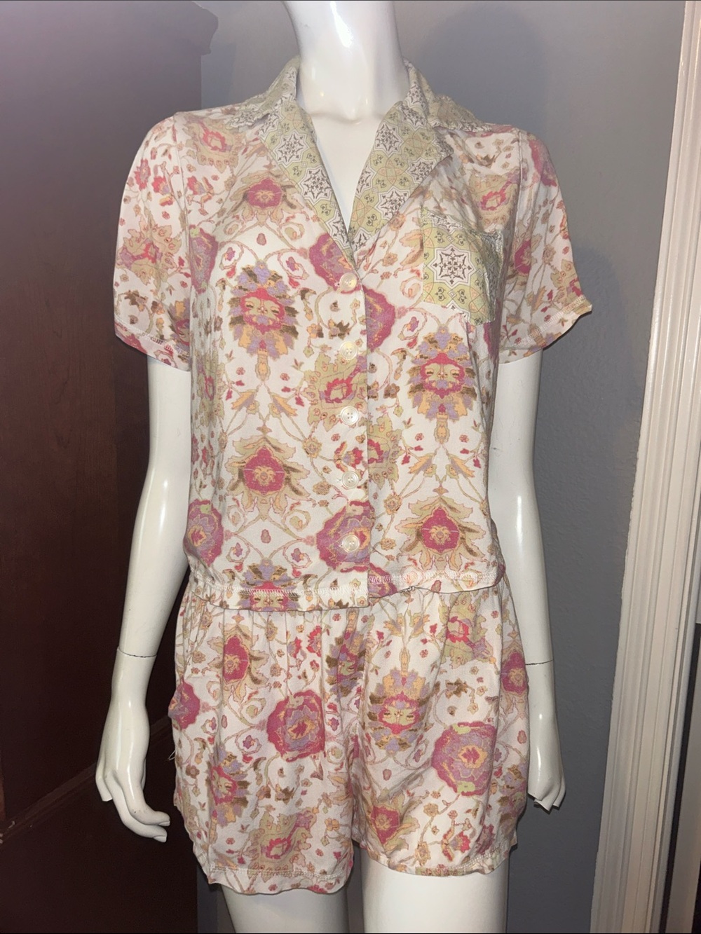 Pink & Cream Floral Pajama 2pc Short Set
